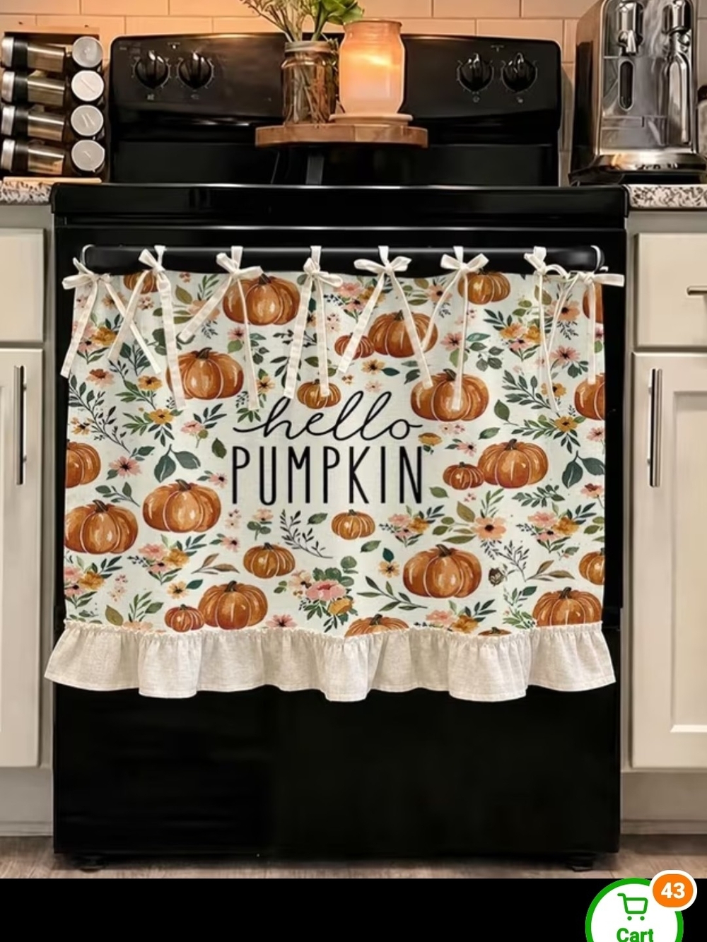Hello Pumpkin Fall Kitchen Apron Panel - White and Orange